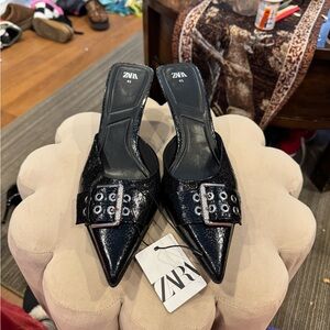 Zara Black Patent Pointed Heels